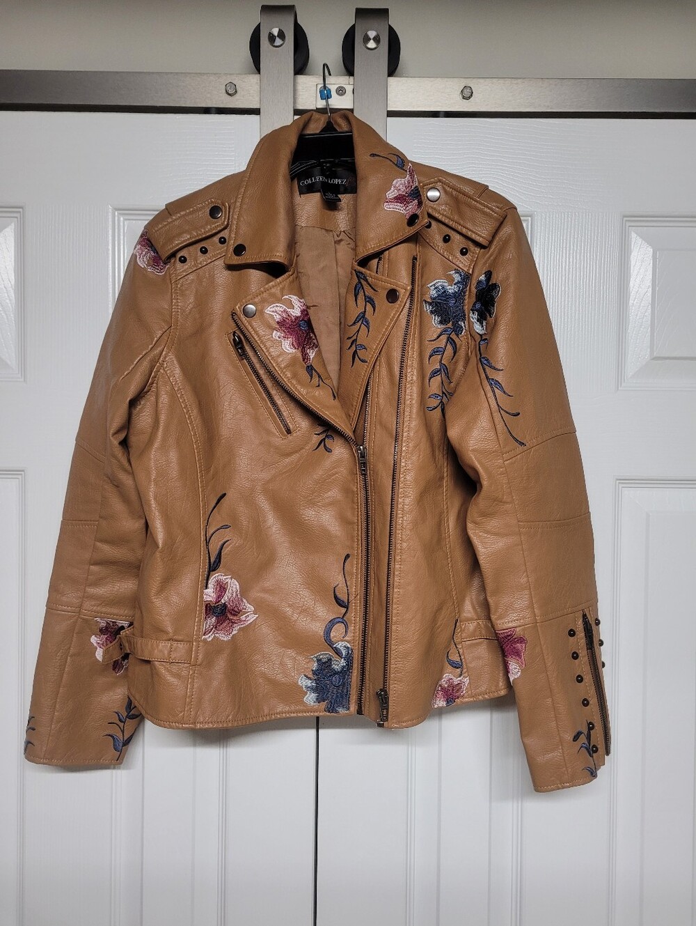Colleen Lopez Faux Leather Embroidered Studded Jacket Size Large
